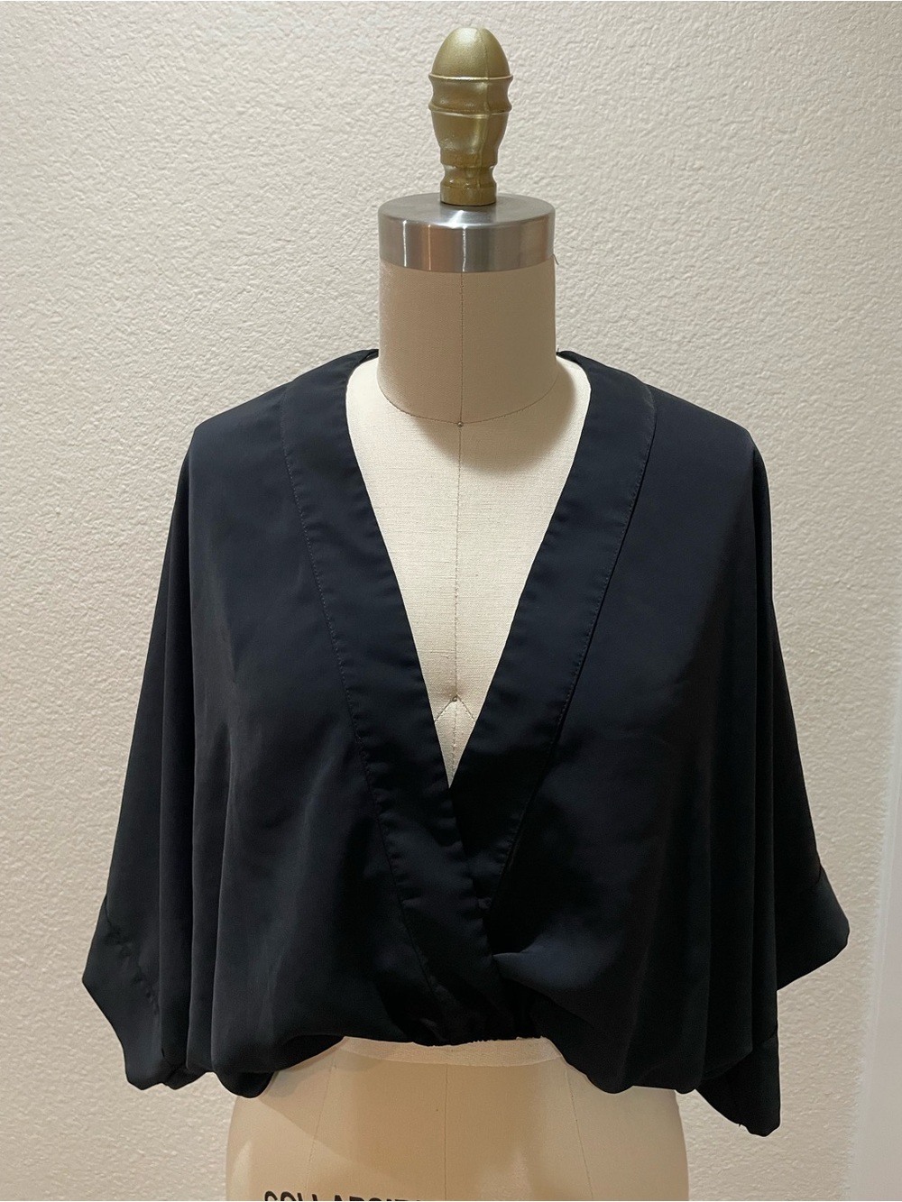 FAVLUX Black Draped V-Neck Blouse